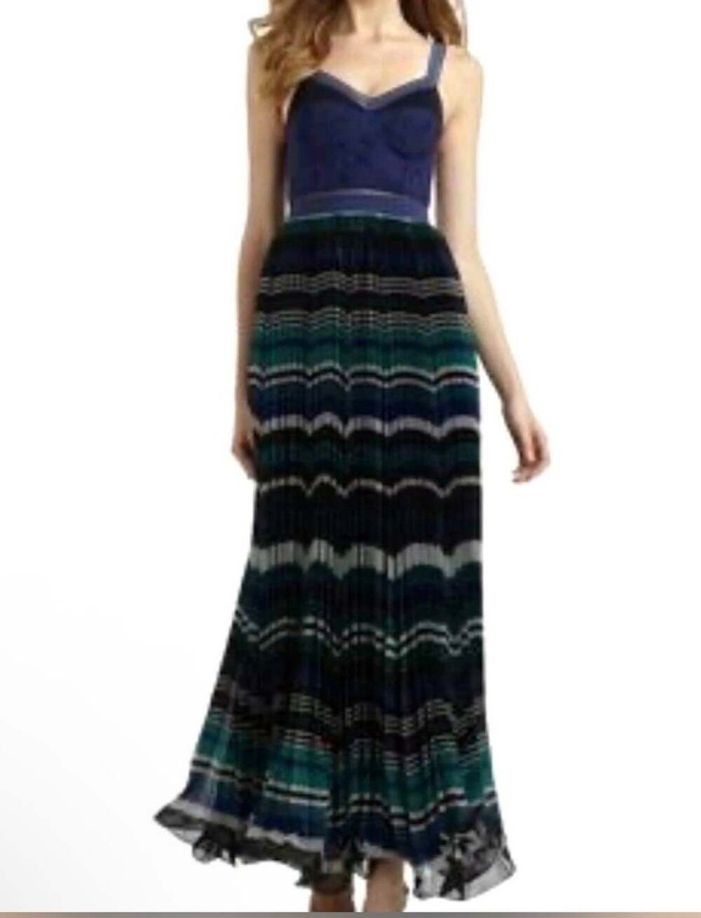 Free People Blue and Green Striped Maxi Dress Size 6